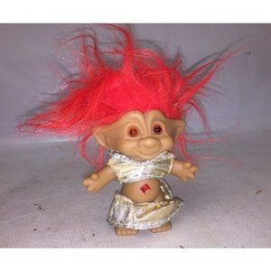 Disco Troll! Red haired troll - gem in belly - metallic looking crop top and ski